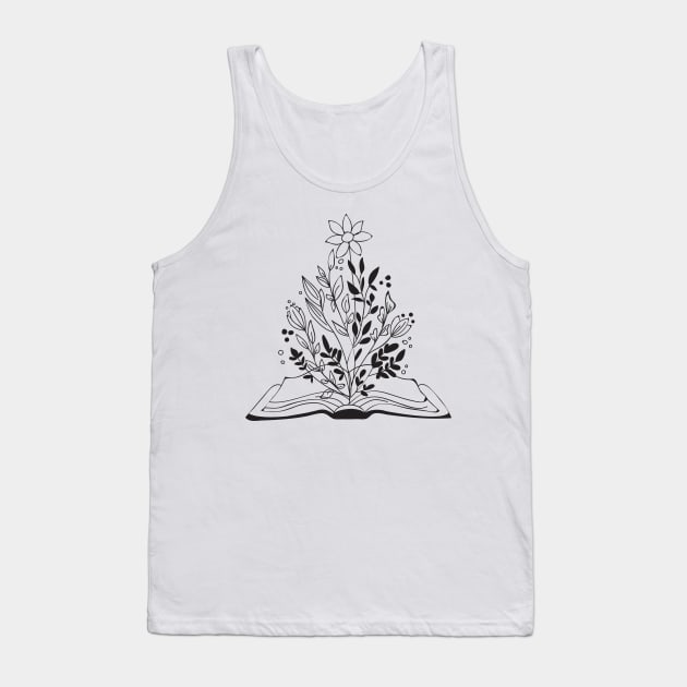 Flower Book, I love reading, Reading, Library, Book worm, Read books, Fantasy reading Tank Top by snowshade